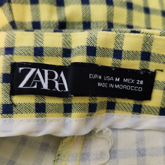 ZARA High-Waisted Shorts – Yellow Checkered Cotton Blend - Size Medium - Picture 5 of 5